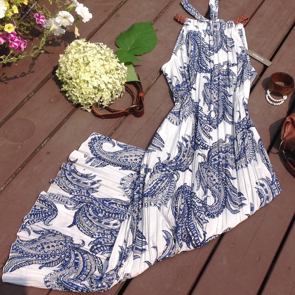 Chico's Summertime Paisley Pleat Maxi Dress
